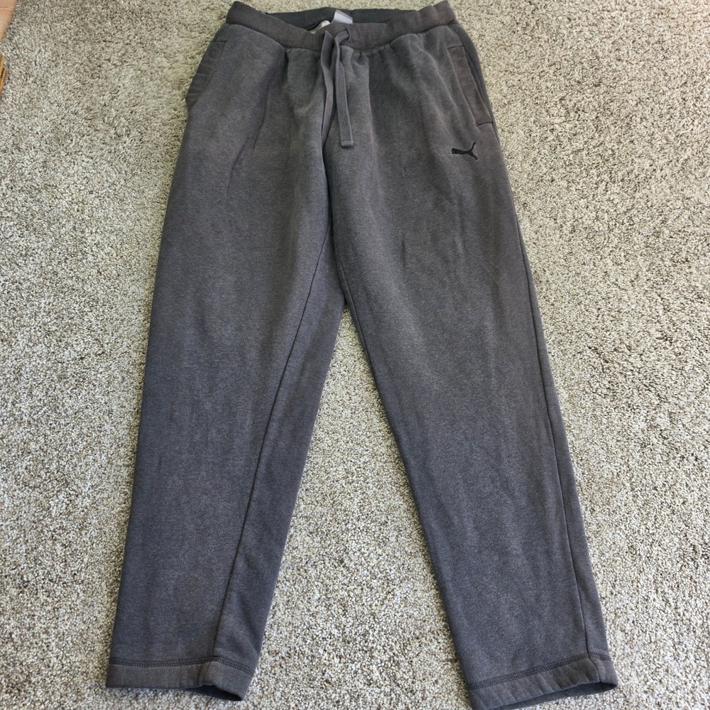 Puma Sweatpants Mens Large Gray Fleece Joggers Drawstring Pockets Activewear L